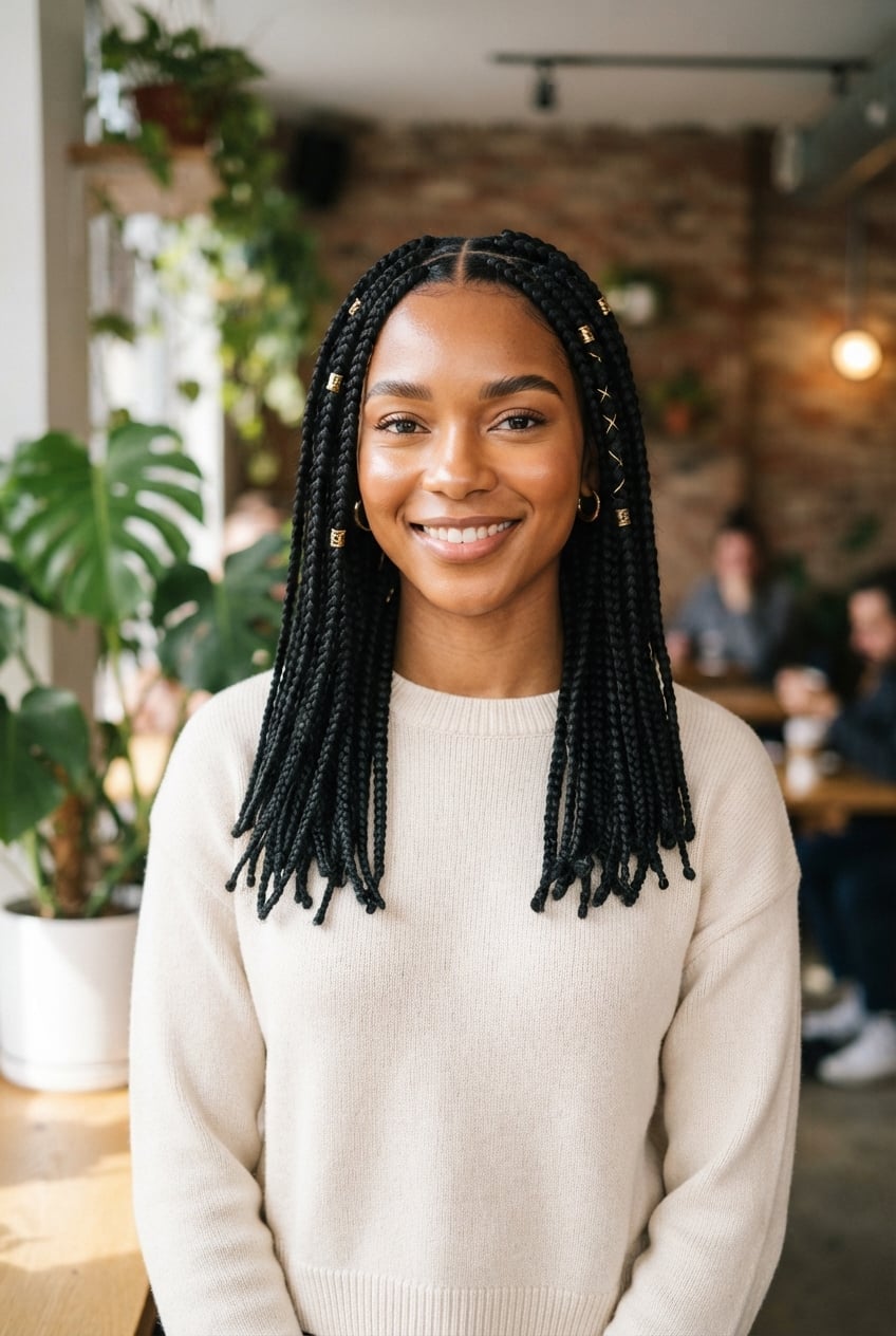 Mid-Back Box Braids With Beads Mid-Back Box Braids With Beads — Trendy Black Hair