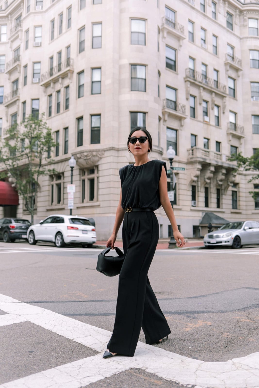 Monochromatic Work Outfit: Petite Black Wide Leg Trouser Pants