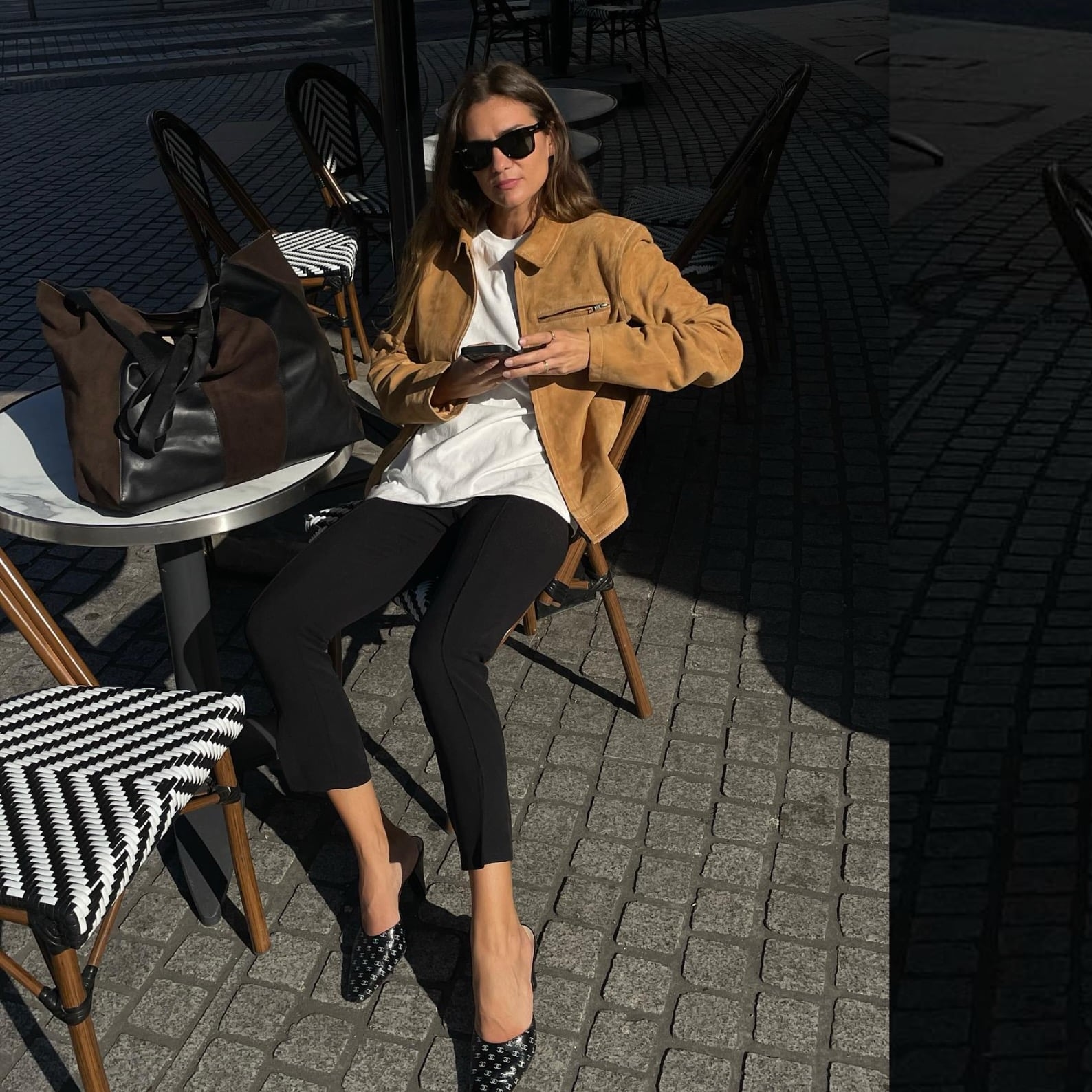 Cropped Black Trousers with Suede Jacket — Trendy Black Trousers Outfit