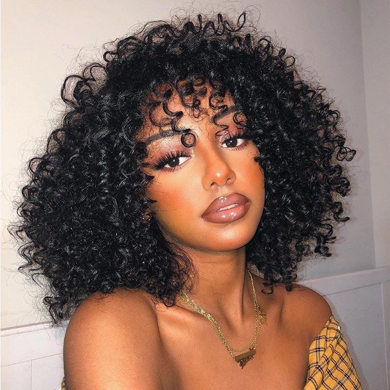 Short Afro Jerry Curly Bob Wig With Bangs 100% Glueless Human Hair Wigs For Women – Modern Show Hair
