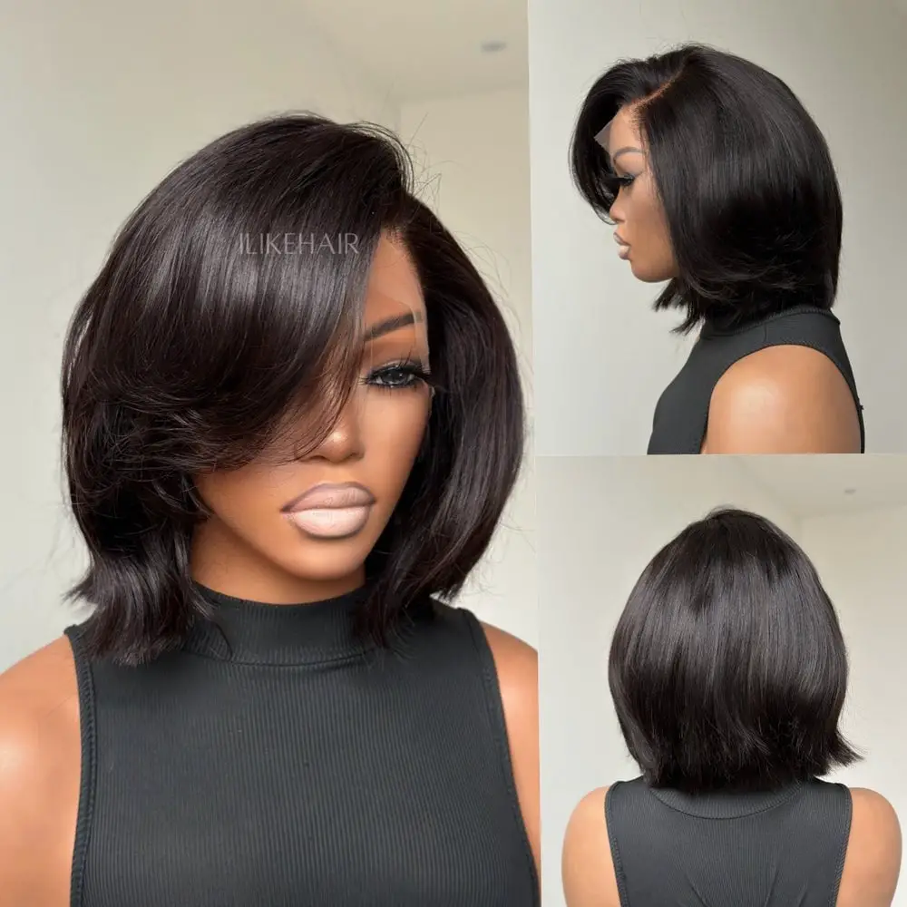 Layered Bob With Soft Face Framing Layered Bob With Soft Face Framing — Trendy Black Wig
