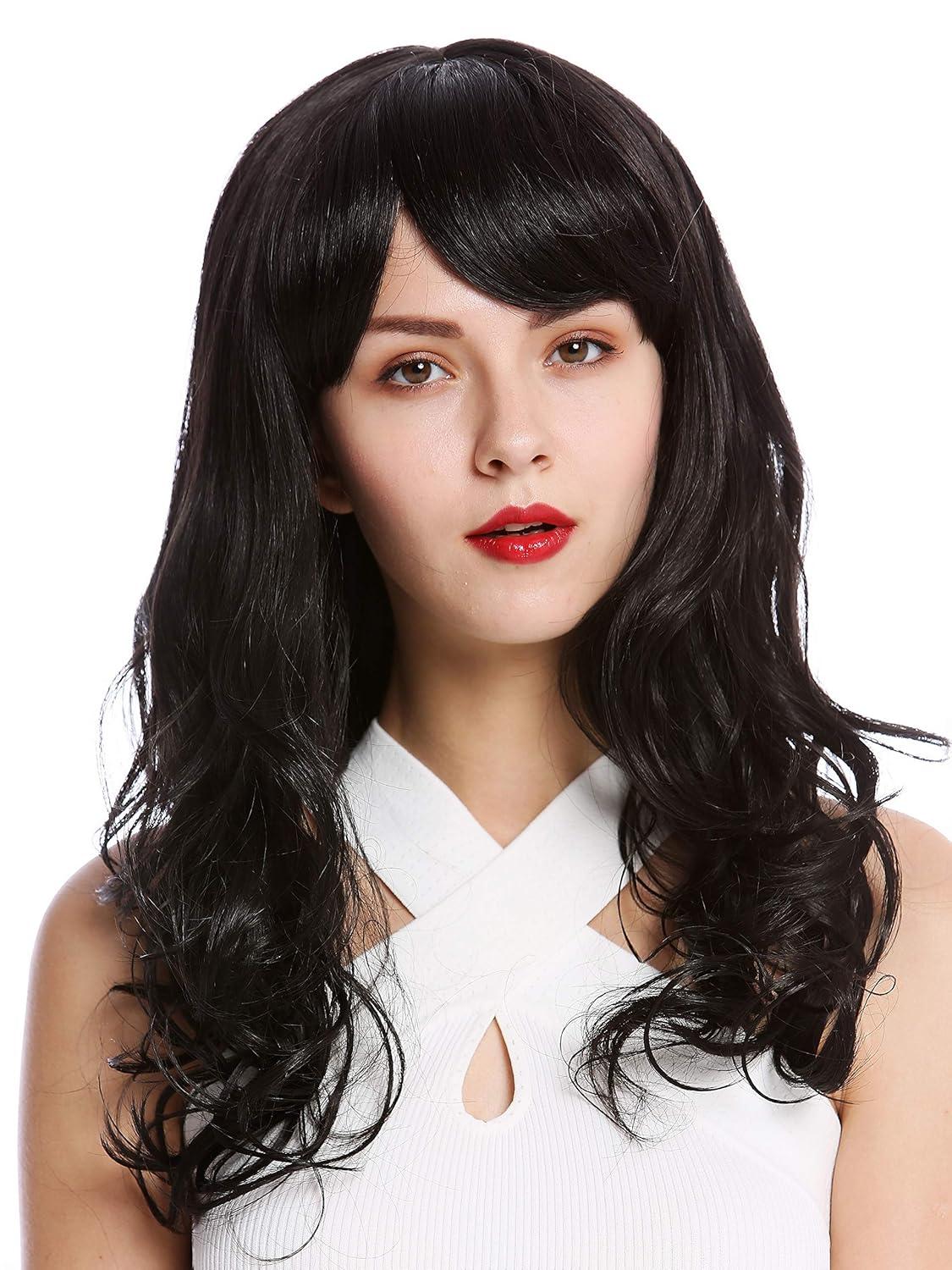 Mid-Back Wavy With Full Fringe Mid-Back Wavy With Full Fringe — Trendy Black Wig
