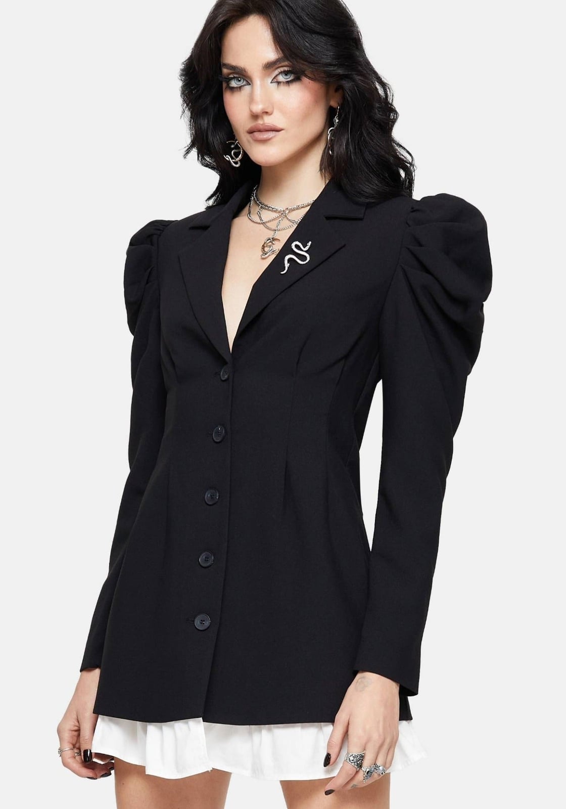 Black Blazer Dress with Puffy Sleeves and Textured Fabric Black Blazer Dress with Puffy Sleeves and Textured Fabric — Trendy Blazer Outfits