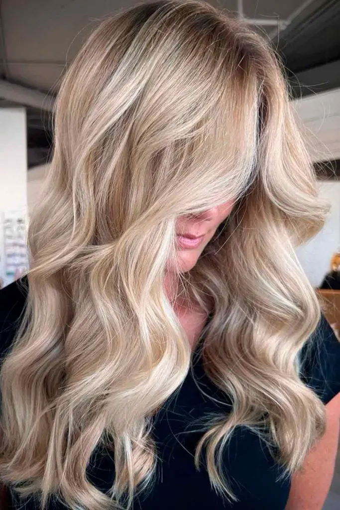 Golden Blonde With Lighter Blonde Highlights and Side Part — Trendy Blonde Highlights Hair