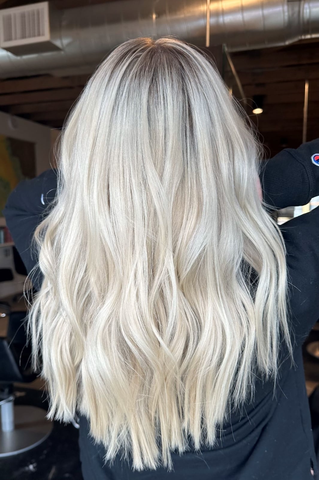 Ash Blonde Highlights Mid-Back With Root Shadow — Trendy Blonde Highlights Hair