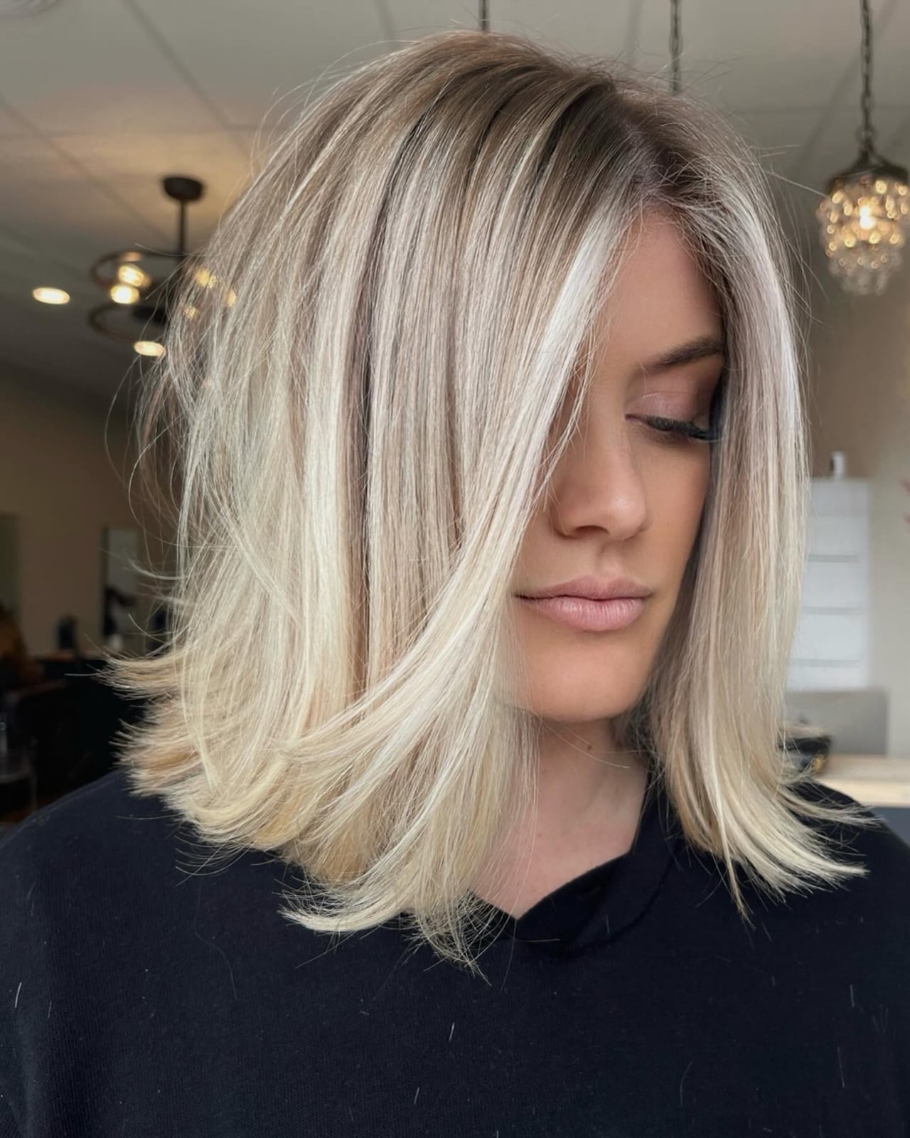 Warm Blonde Highlights On Light Brown Base With Bangs — Trendy Blonde Highlights Hair