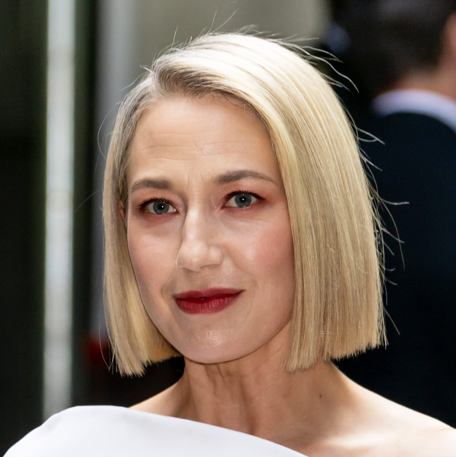 Sharp Platinum Blonde Chin Length Bob Sharp Platinum Blonde Chin Length Bob — Trendy Blonde Short Hair