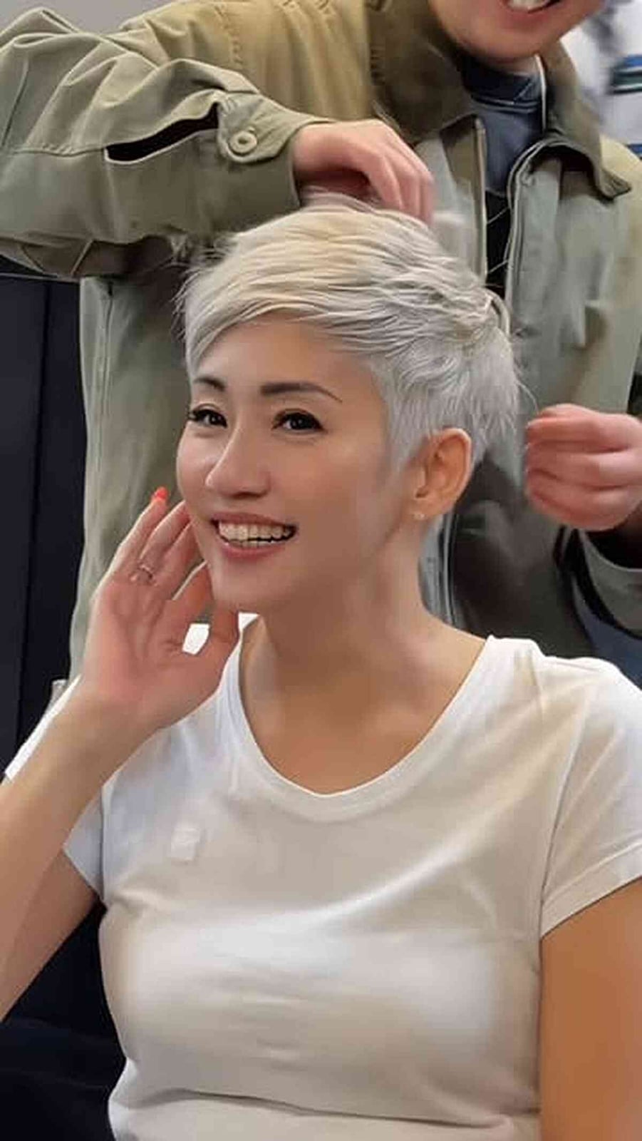 Platinum Blonde Pixie With Swept Up Bangs Platinum Blonde Pixie With Swept Up Bangs — Trendy Blonde Short Hair