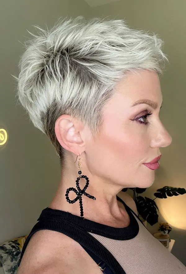 Icy Blonde Pixie With Dark Underlayers Icy Blonde Pixie With Dark Underlayers — Trendy Blonde Short Hair