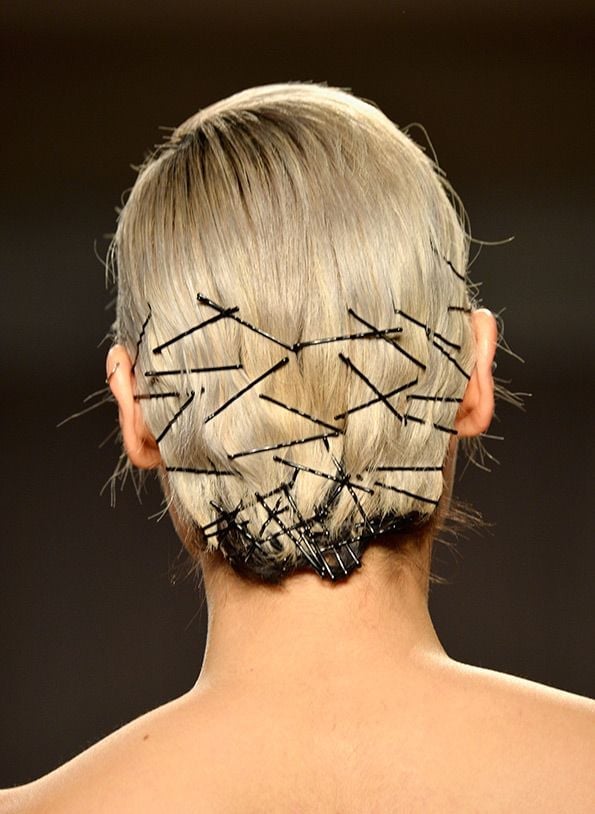 Platinum Blonde Updo With Decorative Bobby Pins Platinum Blonde Updo With Decorative Bobby Pins — Trendy Bobby Pins Hairstyles