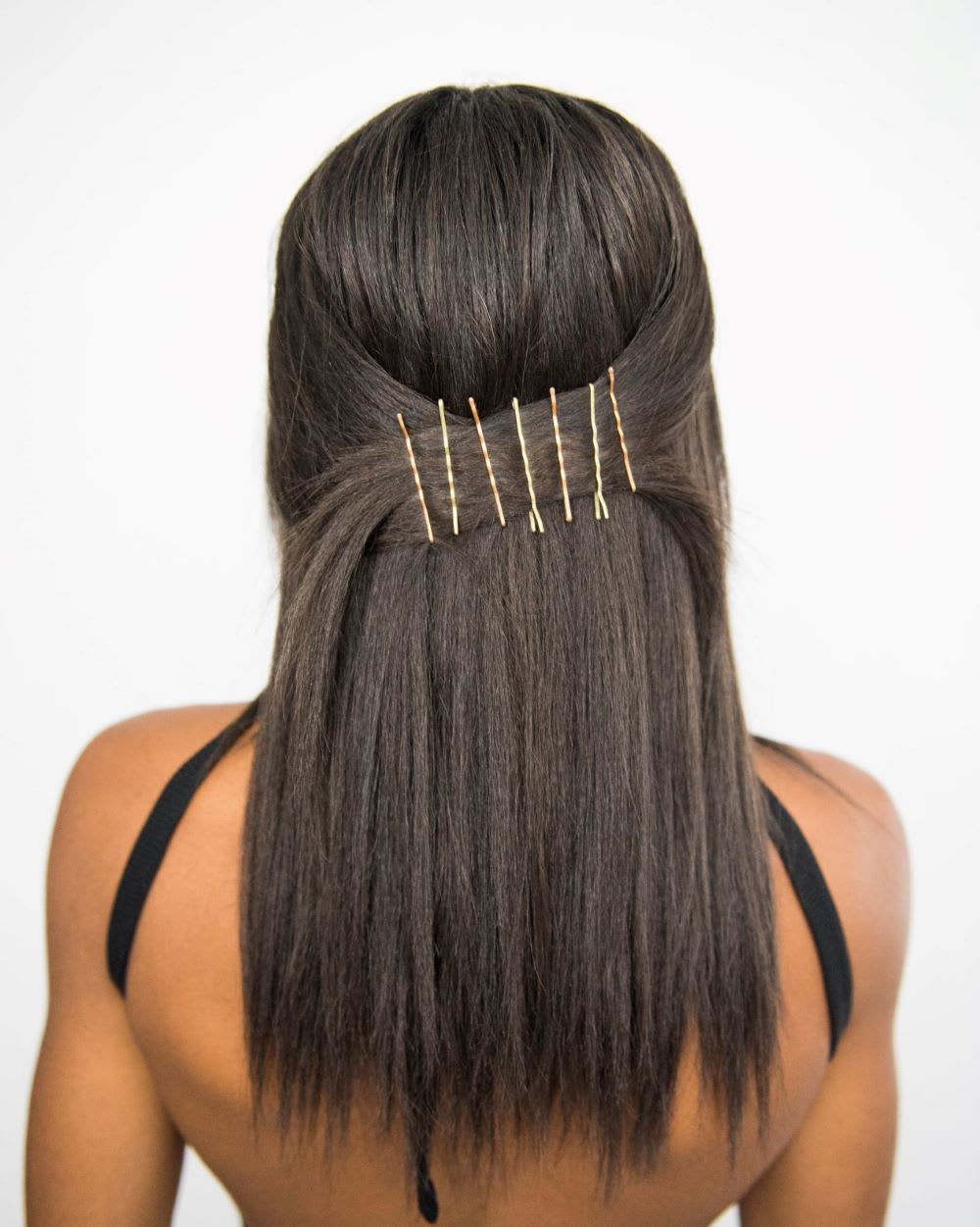 Half Up Half Down With Visible Gold Bobby Pins Half Up Half Down With Visible Gold Bobby Pins — Trendy Bobby Pins Hairstyles