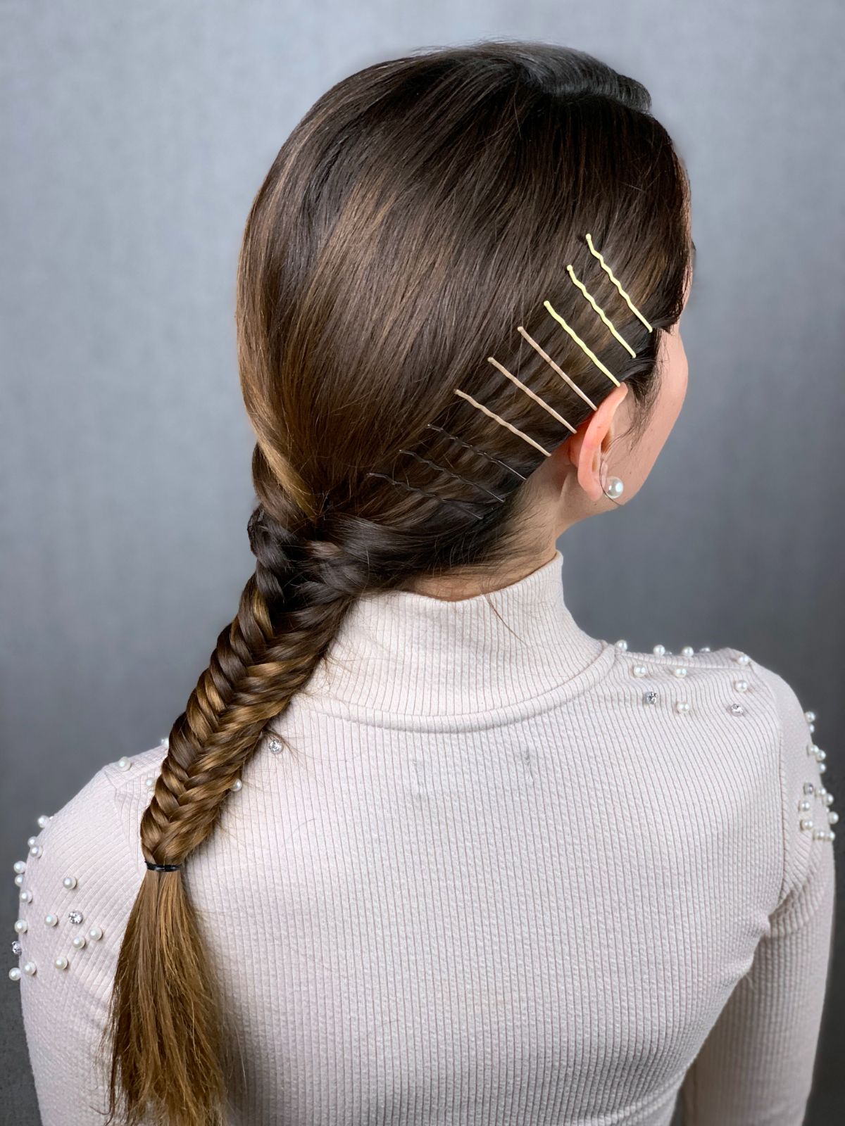 Thick Brown Fishtail Braid With Gold Bobby Pins Thick Brown Fishtail Braid With Gold Bobby Pins — Trendy Bobby Pins Hairstyles