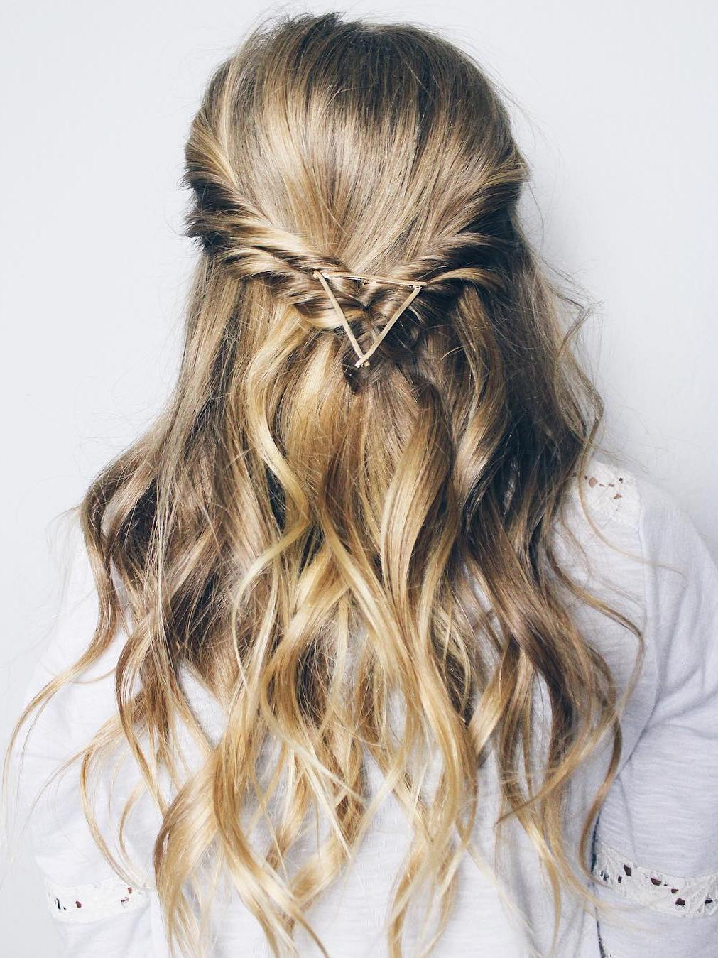 Half-Up Braids With Blonde Balayage and Triangle Clip Half-Up Braids With Blonde Balayage and Triangle Clip — Trendy Bobby Pins Hairstyles