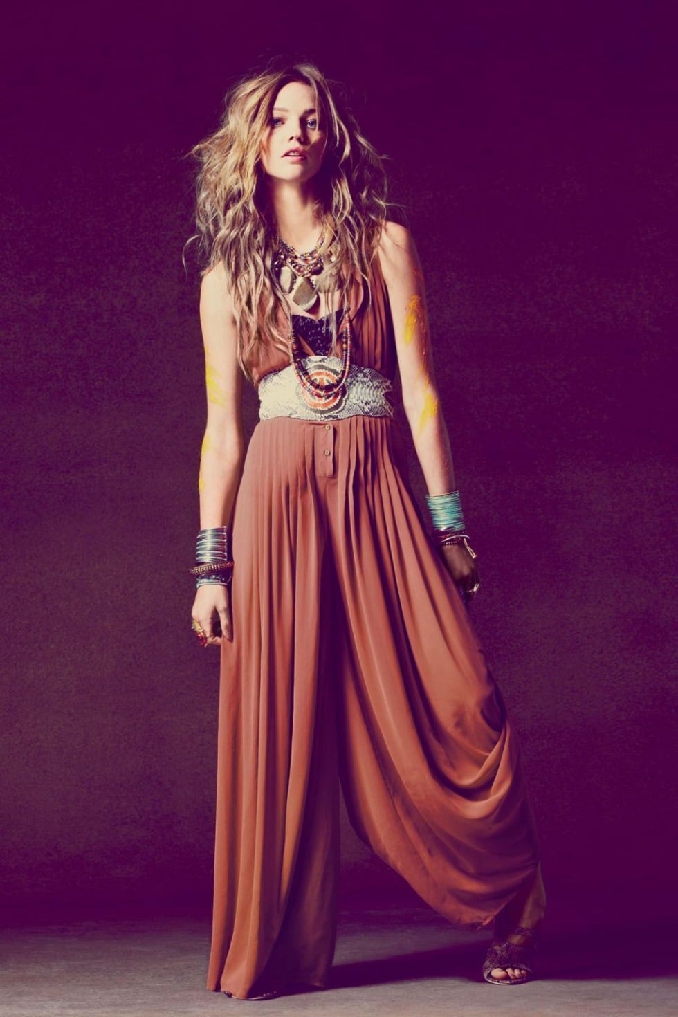 Rust Orange Wide-Leg Jumpsuit with Statement Jewelry Rust Orange Wide-Leg Jumpsuit with Statement Jewelry — Trendy Boho Chic Outfits