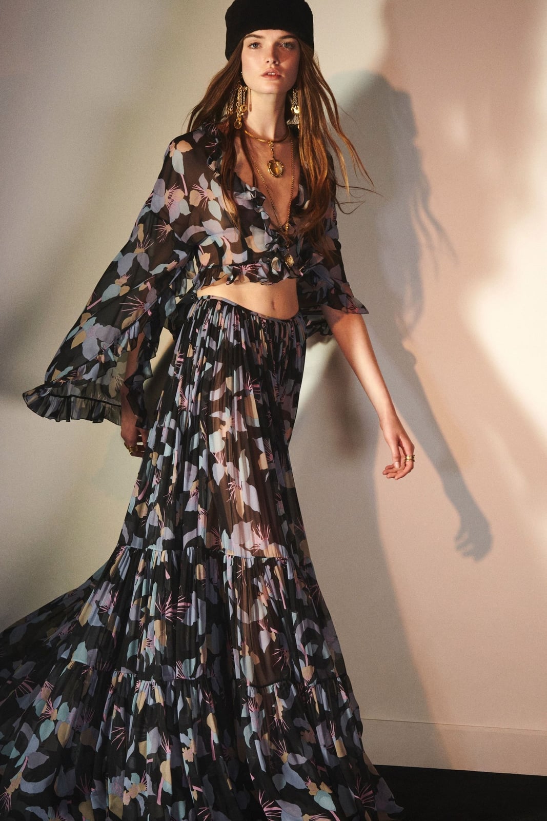 Tiered Maxi Skirt with Cropped Floral Blouse Tiered Maxi Skirt with Cropped Floral Blouse — Trendy Boho Chic Outfits