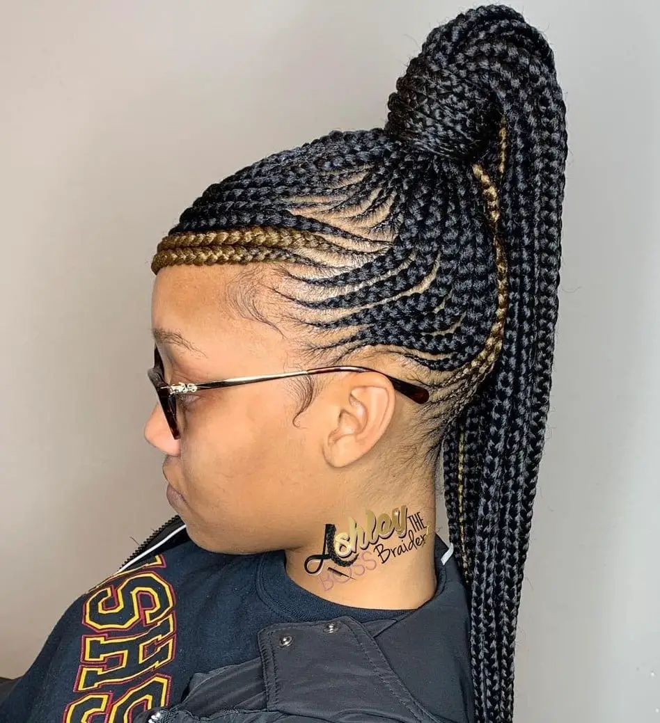 Box Braids Ponytail With Blonde Highlights Box Braids Ponytail With Blonde Highlights — Trendy Braided Ponytail