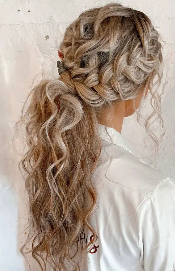 Braided Crown Ponytail With Loose Curls Braided Crown Ponytail With Loose Curls — Trendy Braided Ponytail