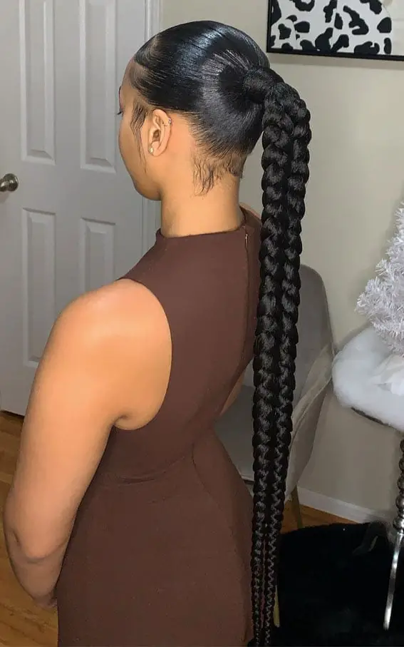 Extra Long Sleek Black Braided Ponytail Extra Long Sleek Black Braided Ponytail — Trendy Braided Ponytail