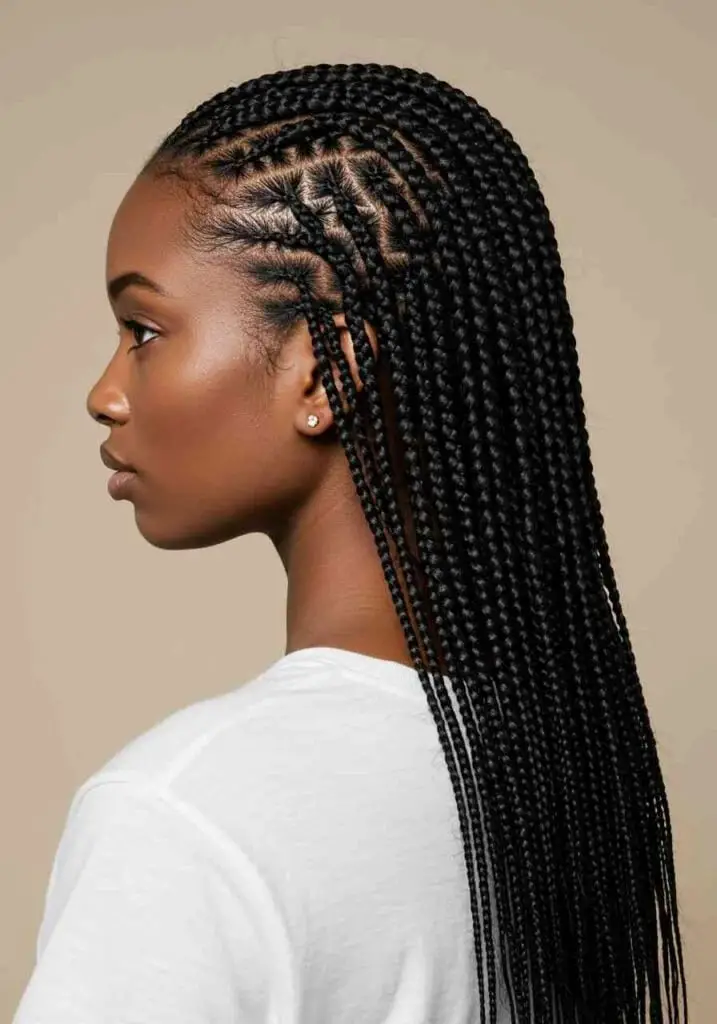Black Stitch Braids to Shoulders Black Stitch Braids to Shoulders — Trendy Braids to the Back