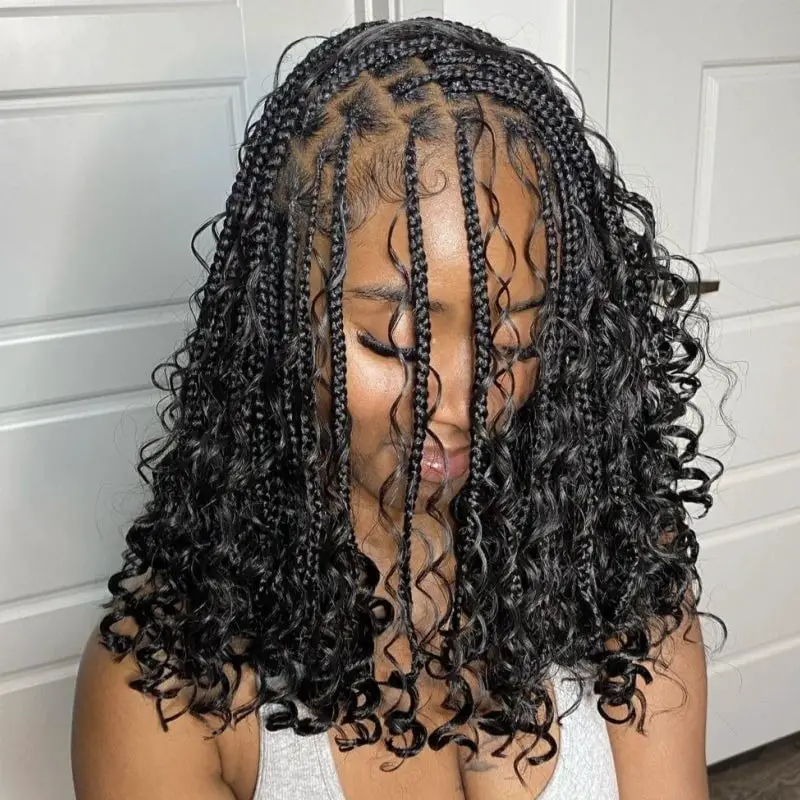 Black Box Braids with Curly Tendrils Black Box Braids with Curly Tendrils — Trendy Braids to the Back