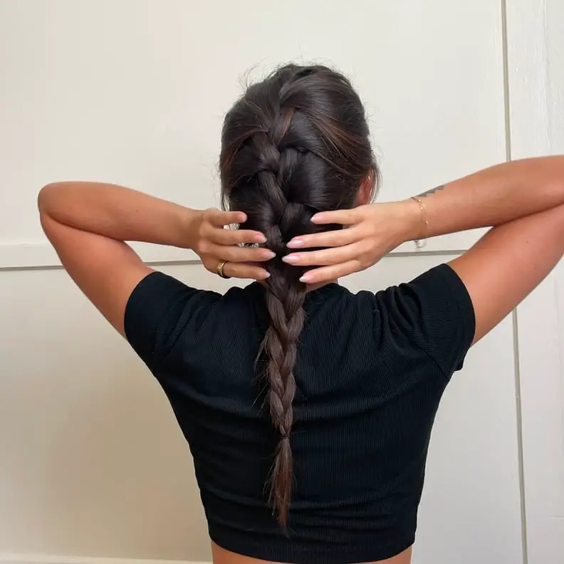 Neat Dark Brown French Braid with Highlights Neat Dark Brown French Braid with Highlights — Trendy Braids to the Back