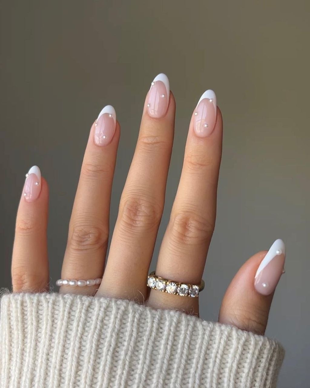 Medium Almond Pearl French Wedding Nails Medium Almond Pearl French Wedding Nails — Trendy Bridal Nails