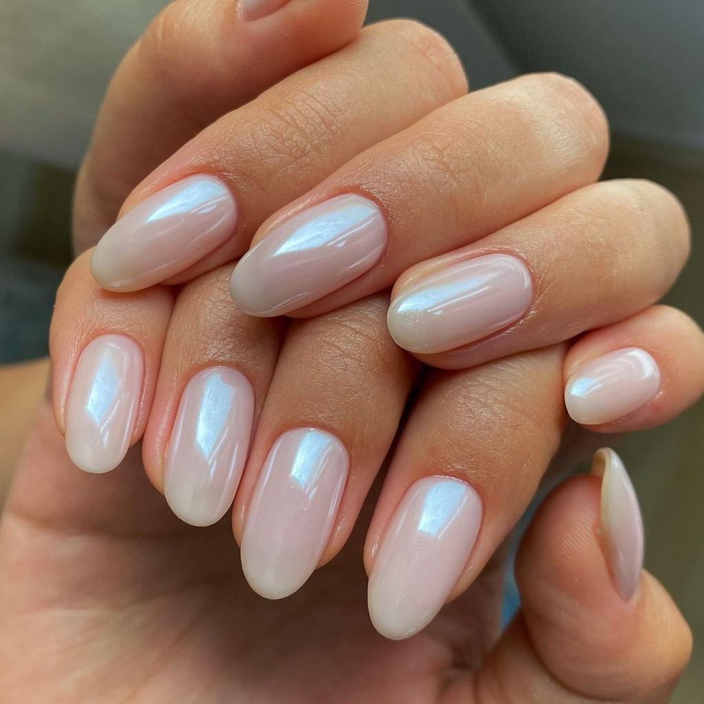 Milky Pale Pink Short Oval Nails Milky Pale Pink Short Oval Nails — Trendy Bridal Nails