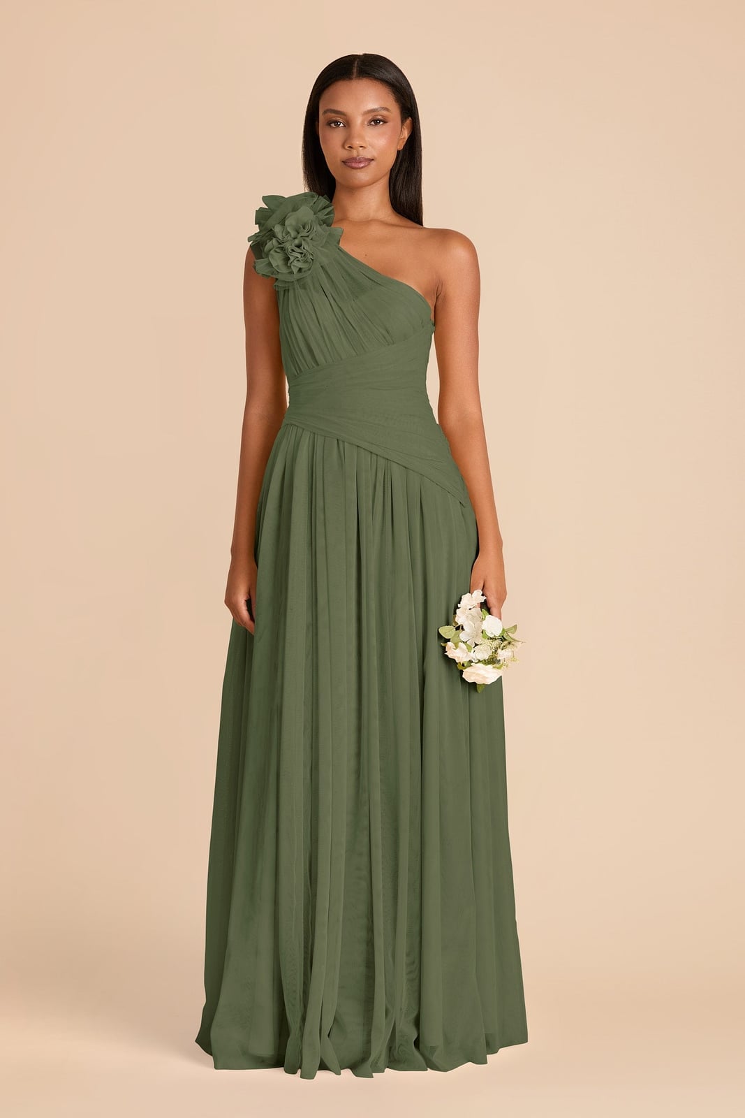 Sage Green Chiffon One-Shoulder Ruched Dress Sage Green Chiffon One-Shoulder Ruched Dress — Trendy Bridesmaid Dress