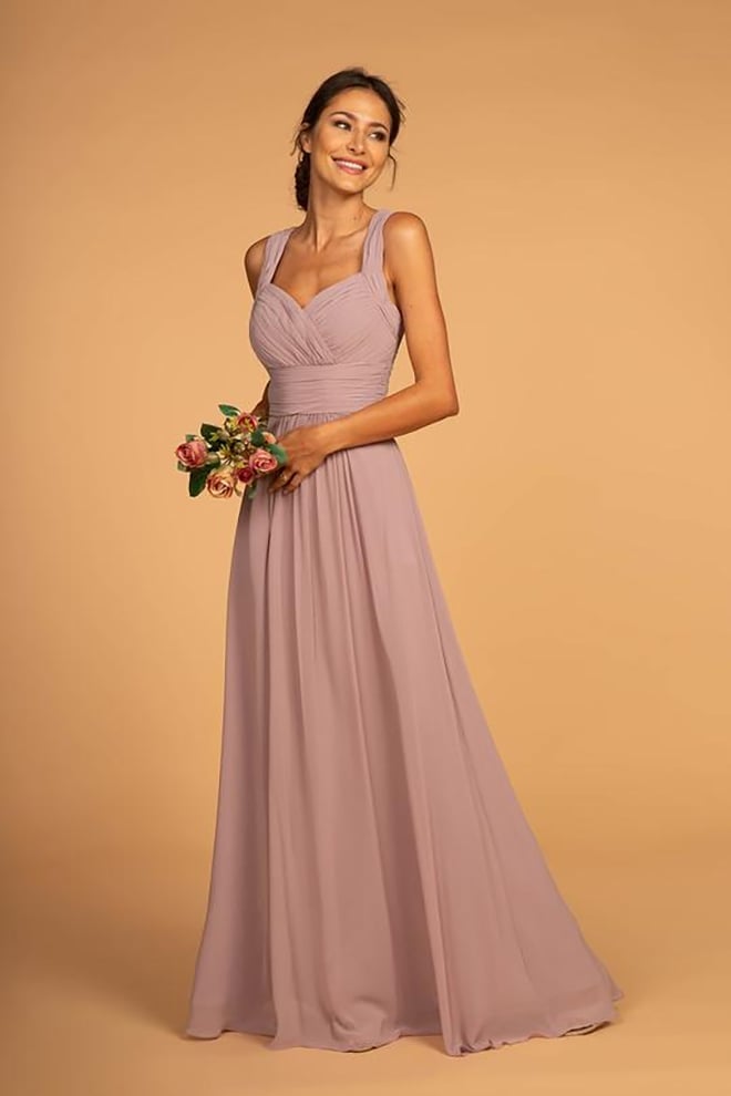 Mauve Chiffon Sleeveless Dress with Ruched Bodice Mauve Chiffon Sleeveless Dress with Ruched Bodice — Trendy Bridesmaid Dress