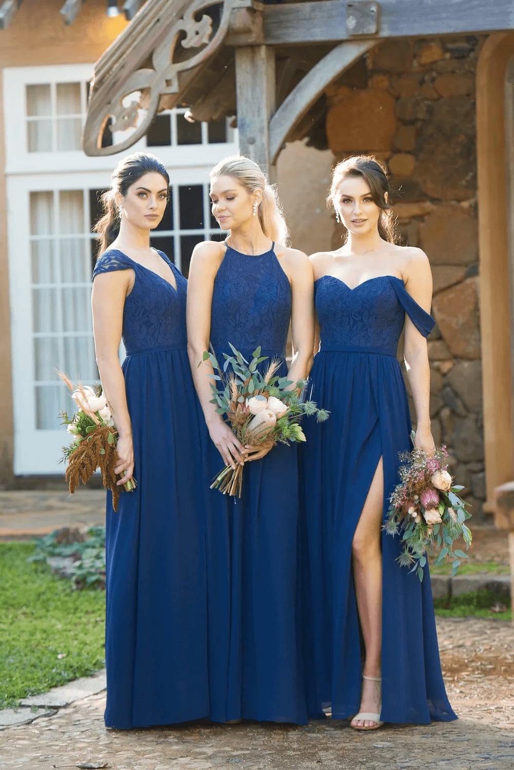 Navy Blue Lace Bodice A-Line Dresses Navy Blue Lace Bodice A-Line Dresses — Trendy Bridesmaid Dress