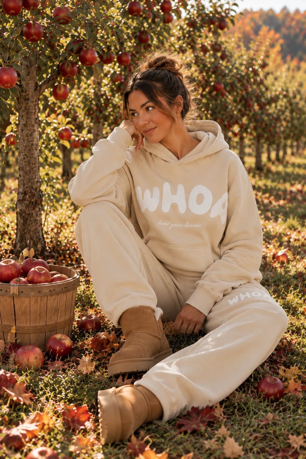 Beige Fleece Hoodie and Sweatpants with Tan Suede Boots Beige Fleece Hoodie and Sweatpants with Tan Suede Boots — Trendy Brown Hoodie Outfit