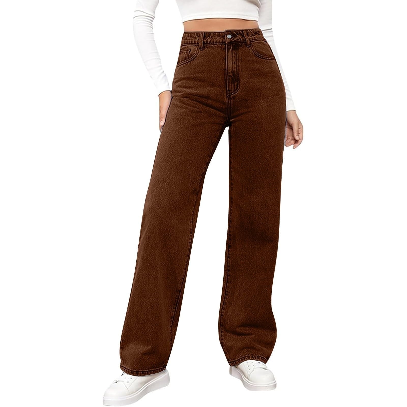 Brown Wide Leg Jeans With Rivet Details Brown Wide Leg Jeans With Rivet Details — Trendy Brown Jeans Outfits