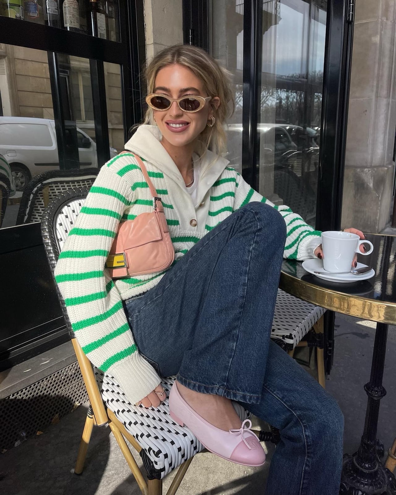 Striped Knit Cardigan with Jeans and Ballet Flats Striped Knit Cardigan with Jeans and Ballet Flats — Trendy Brunch Outfits