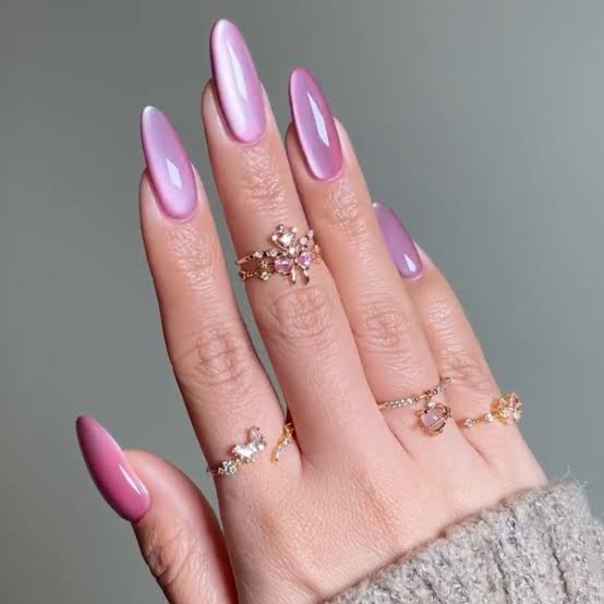 Iridescent Purple Pink Blue Shift Long Sharp — Trendy Cat Eye Nail Art