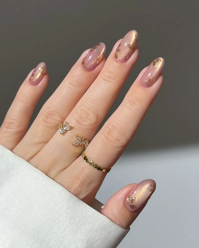 Sheer Pink Gold Foil Abstract Shapes — Trendy Cat Eye Nail Art