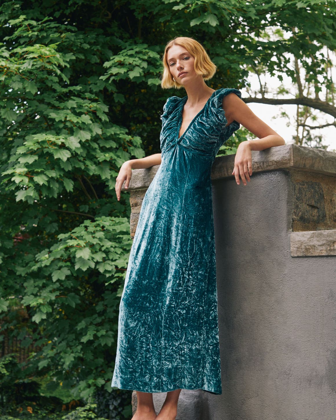 Teal Crushed Velvet Maxi Dress with Deep V-Neck Teal Crushed Velvet Maxi Dress with Deep V-Neck — Trendy Cocktail Dresses