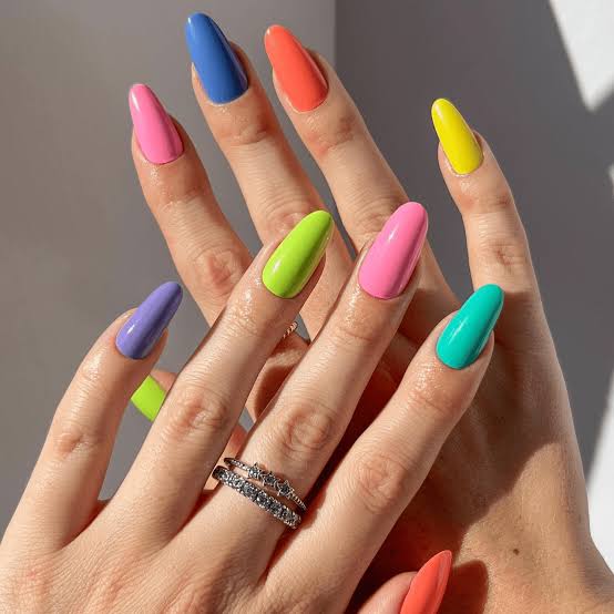 Long Almond Neon Solid Color Nails Long Almond Neon Solid Color Nails — Trendy Colorful Nails