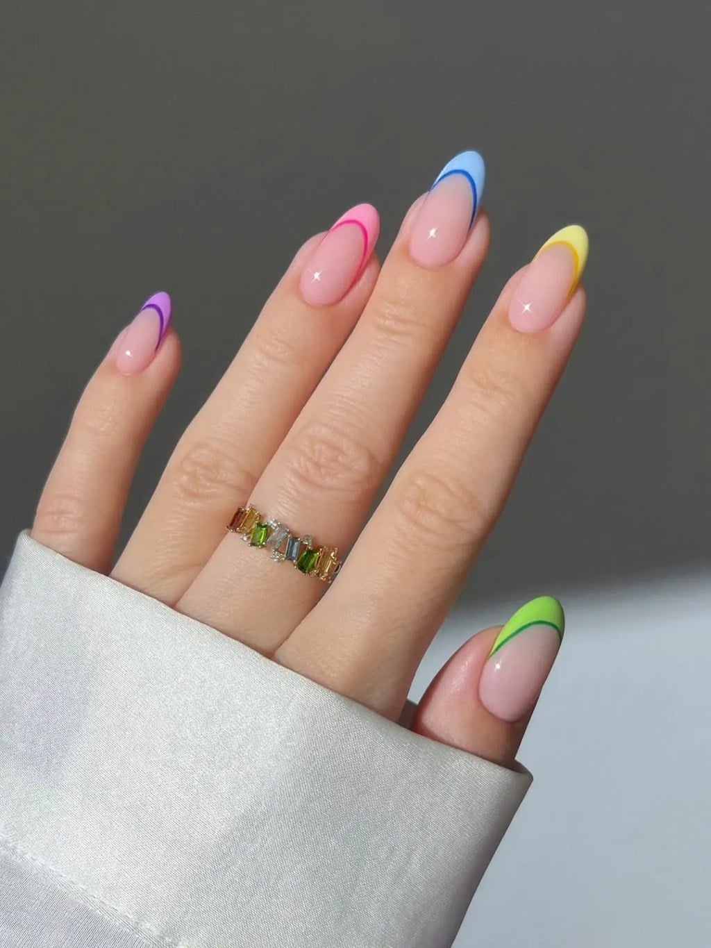 Medium Almond Neon French Tip Nails Medium Almond Neon French Tip Nails — Trendy Colorful Nails