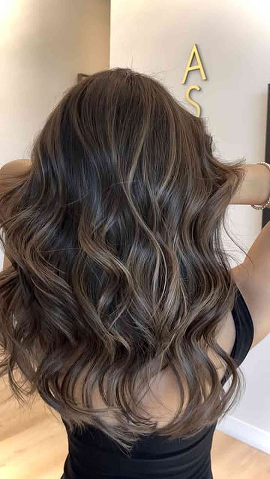 Mid-Back Ash Brown Balayage Waves Mid-Back Ash Brown Balayage Waves — Trendy Cool Brown Hair