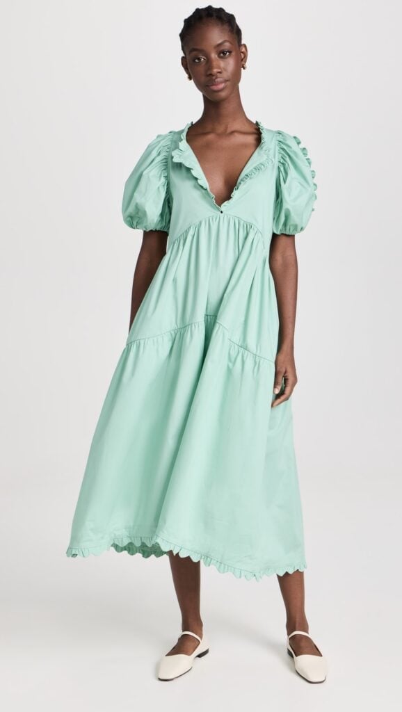 Mint Green Tiered Dress with Puff Sleeves Mint Green Tiered Dress with Puff Sleeves — Trendy Cottagecore Outfits
