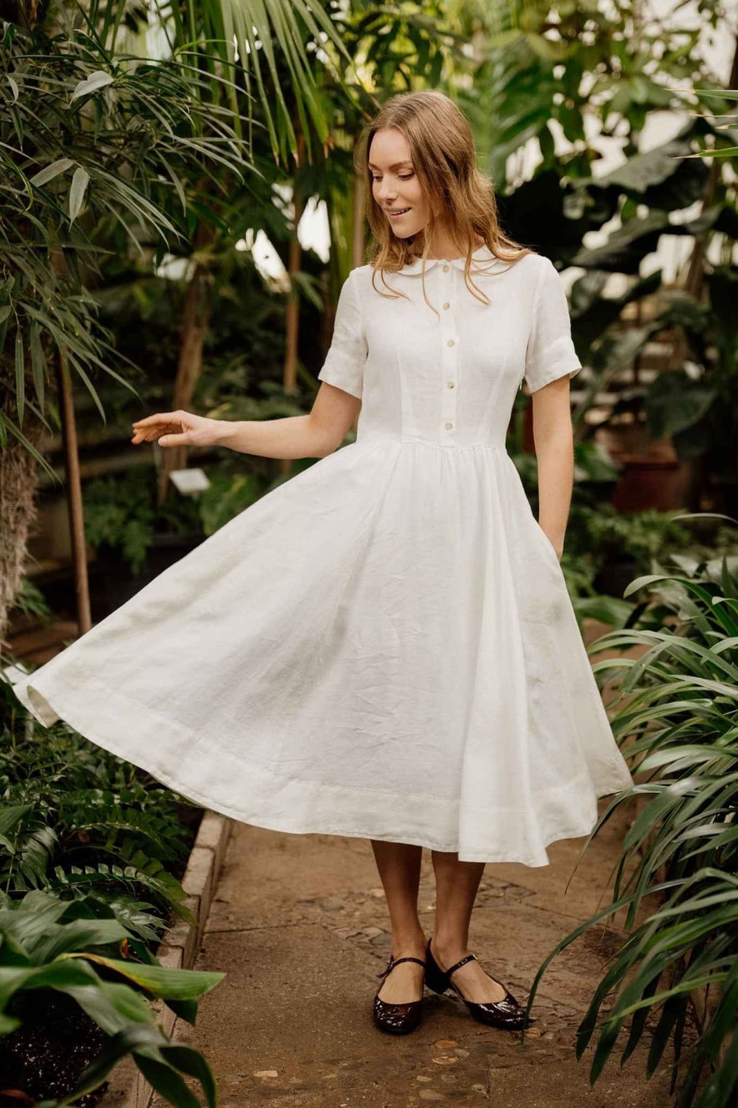 White Linen Fit-And-Flare Dress for Casual, Office-Safe Version White Linen Fit-And-Flare Dress for Casual, Office-Safe Version — Trendy Cottagecore Outfits