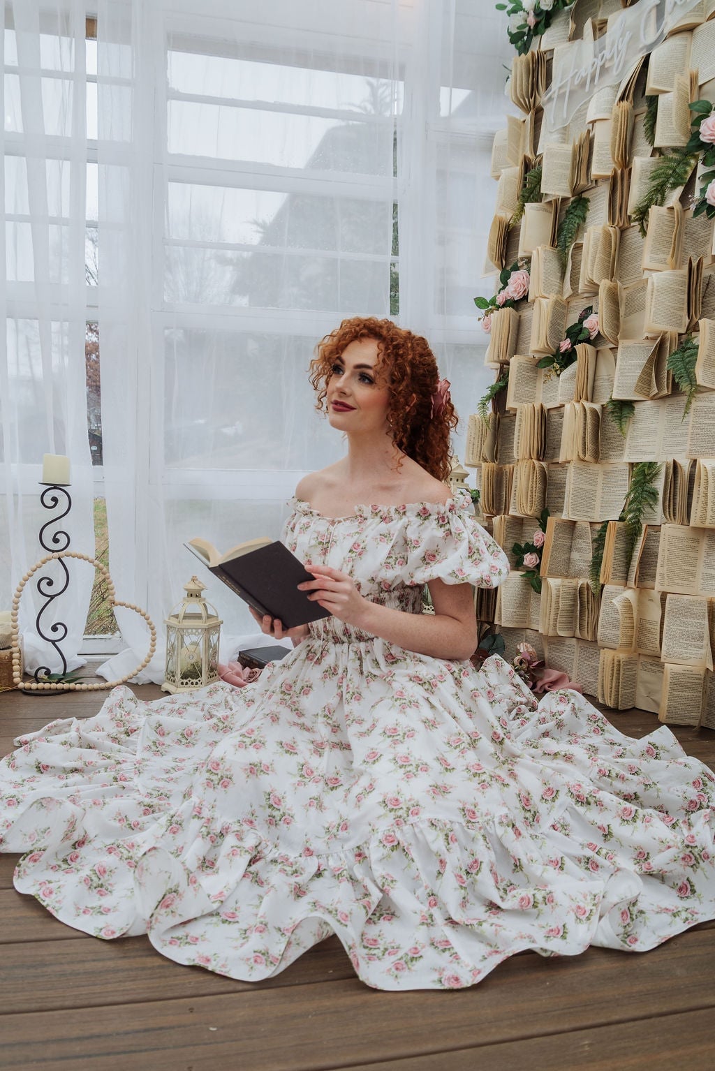 White Floral Print Dress with Full Skirt White Floral Print Dress with Full Skirt — Trendy Cottagecore Outfits