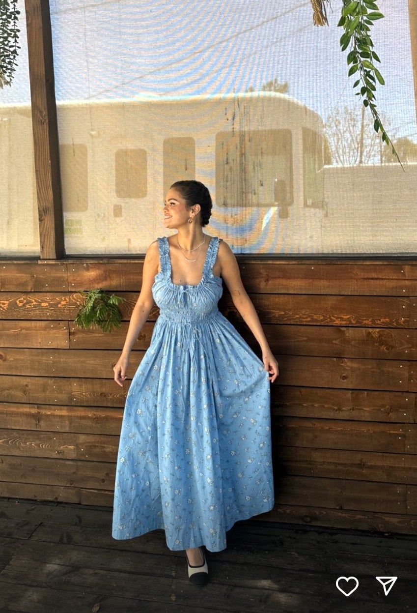 Light Blue Smocked Maxi Dress with Floral Print Light Blue Smocked Maxi Dress with Floral Print — Trendy Cottagecore Outfits