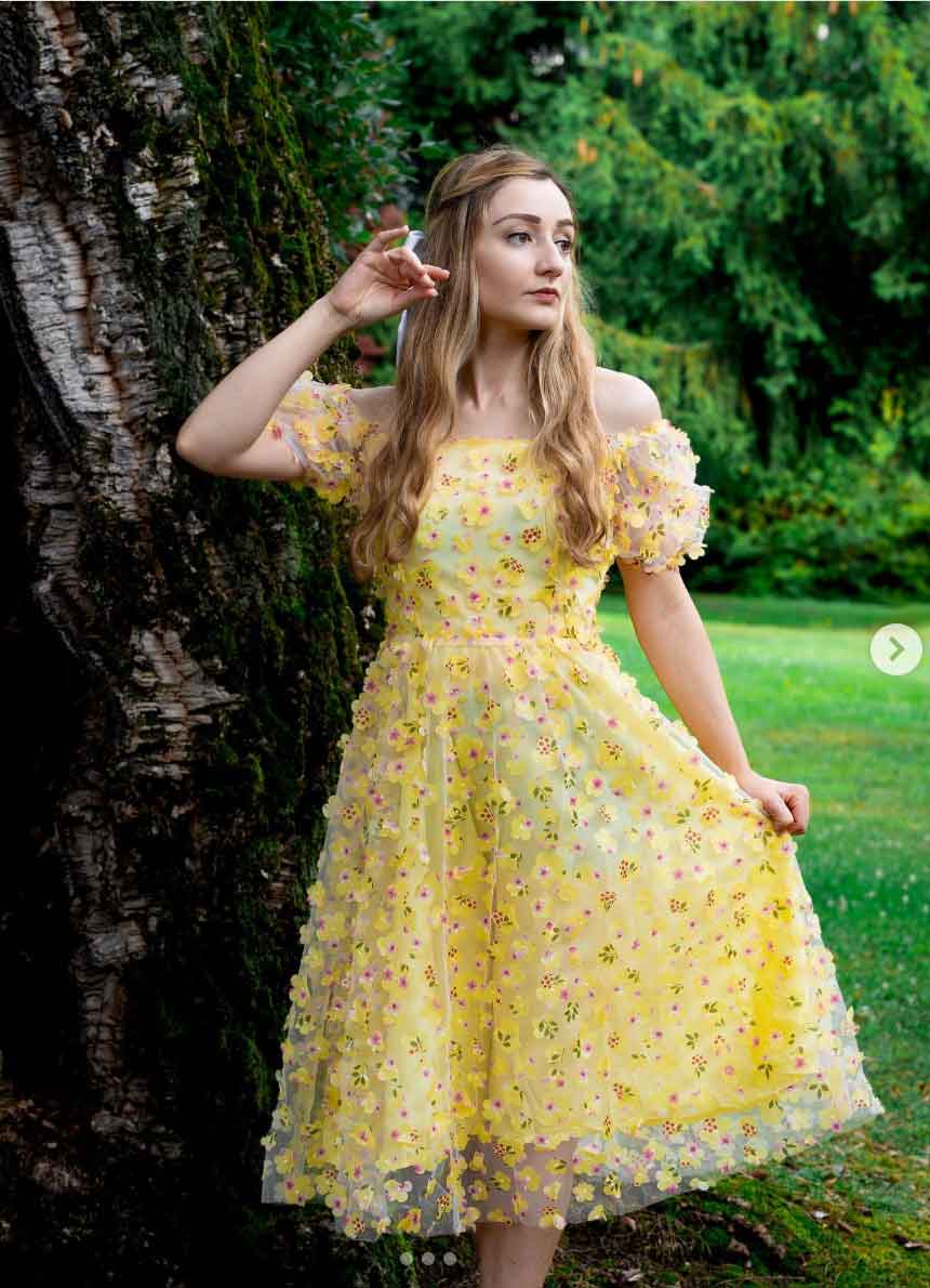 Yellow Dress with 3D Floral Appliqués Yellow Dress with 3D Floral Appliqués — Trendy Cottagecore Outfits