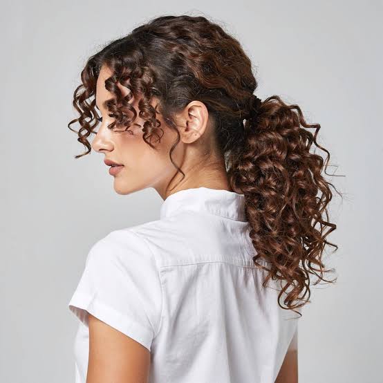 Mid-Back Brown Curly Ponytail With Highlights Mid-Back Brown Curly Ponytail With Highlights — Trendy Curly Hair
