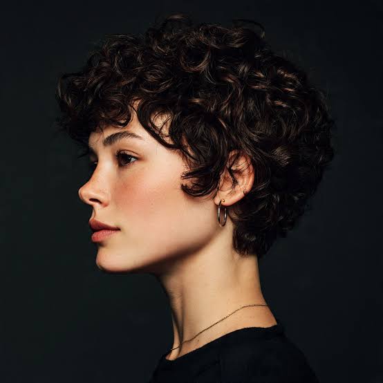 Air Dried Dark Brown Pixie With Short Bangs Air Dried Dark Brown Pixie With Short Bangs — Trendy Curly Hair
