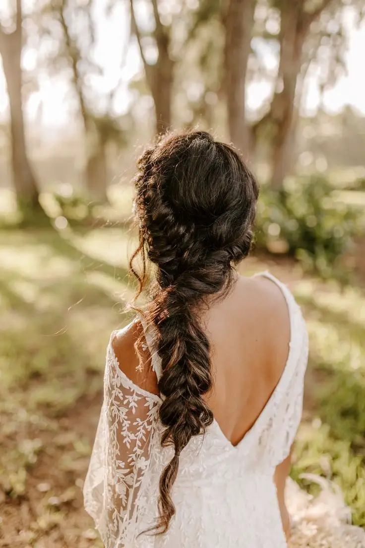 Dark Brown Fishtail Braid Dark Brown Fishtail Braid — Trendy Curly Hair Wedding