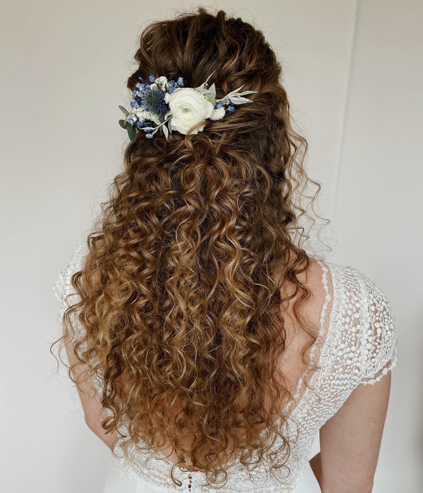 Dark Brown Half Up Half Down With Braids Dark Brown Half Up Half Down With Braids — Trendy Curly Hair Wedding