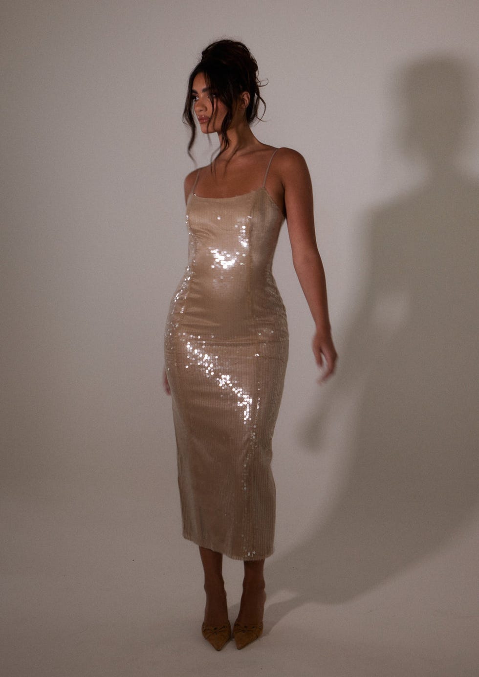 Champagne Sequin Midi Slip Dress Champagne Sequin Midi Slip Dress — Trendy Cute Birthday Outfit