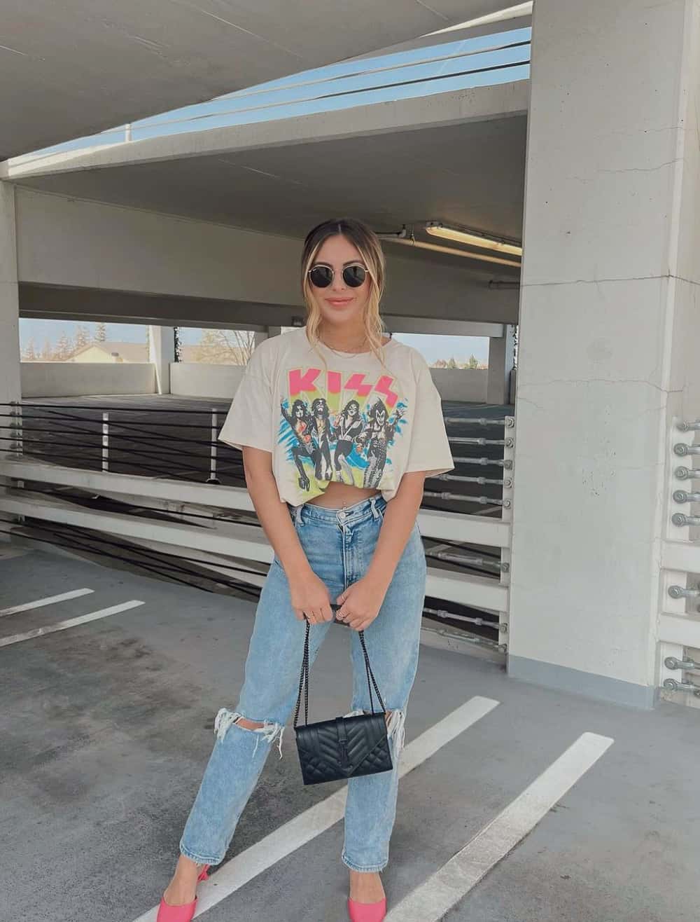 Vintage Band T-Shirt with Relaxed Jeans and Pink Flats — Trendy Cute Concert Outfit
